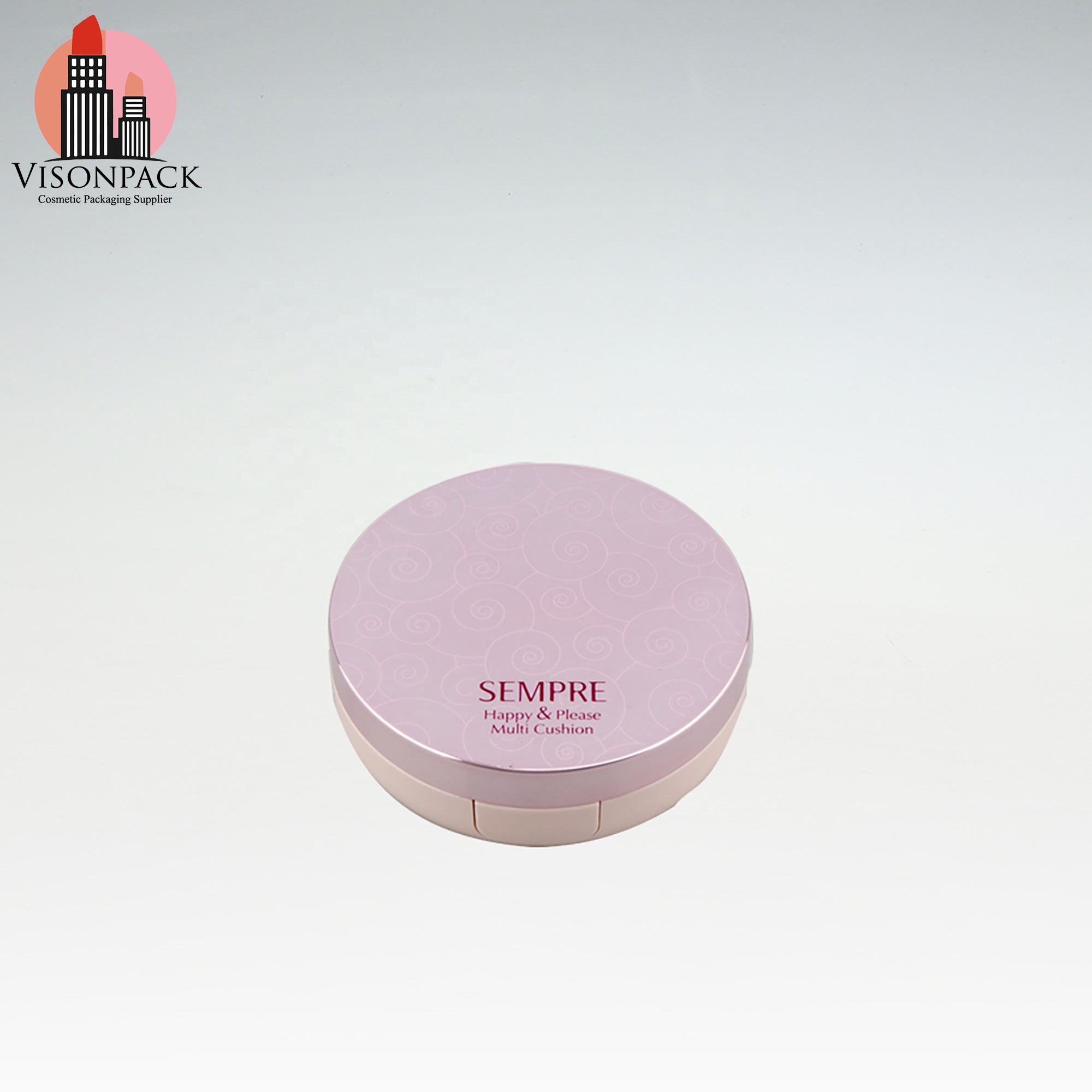 Wholesale Cosmetic Round Compact Powder Case With Mirror Empty Foundation BB Air Cushion Case White and Silver Treatment Logos - 05-P012 - Image 2