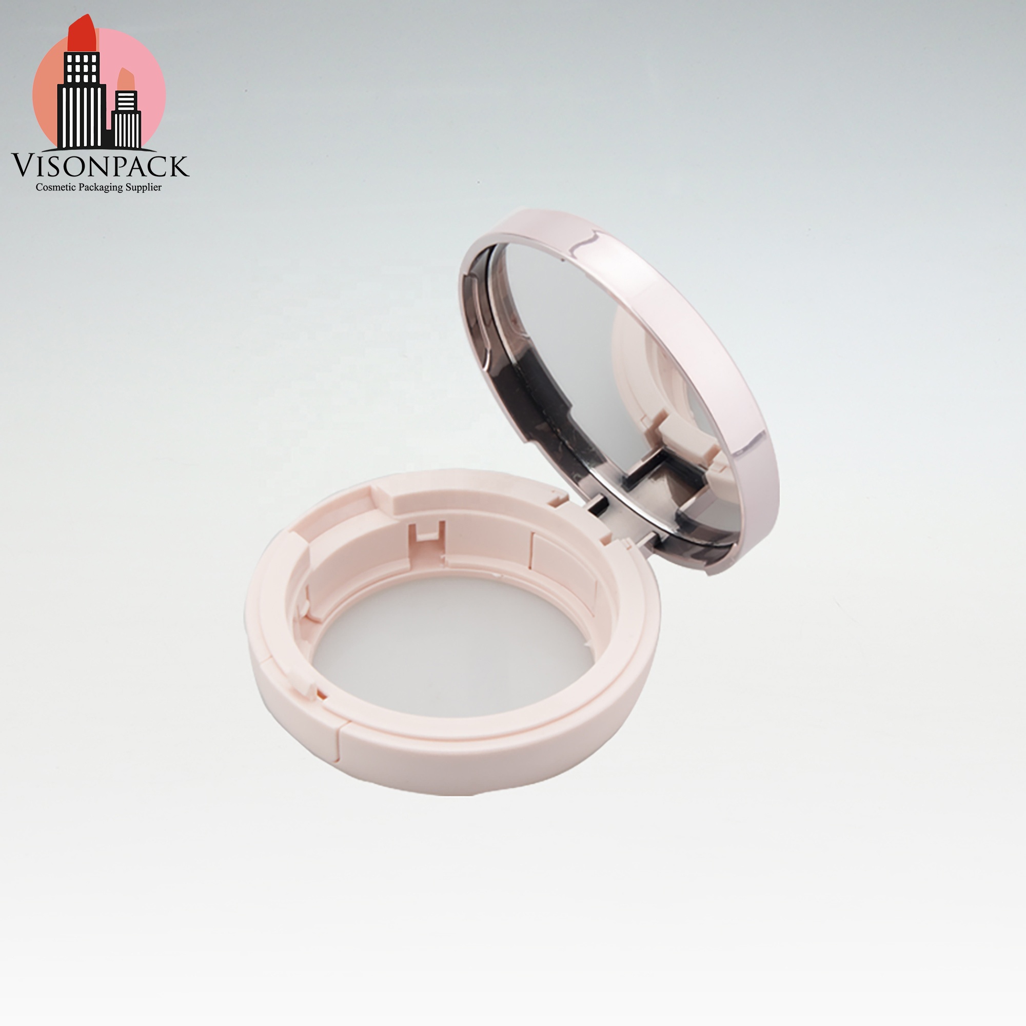 Wholesale Cosmetic Round Compact Powder Case With Mirror Empty Foundation BB Air Cushion Case White and Silver Treatment Logos - 05-P012 - Image 3