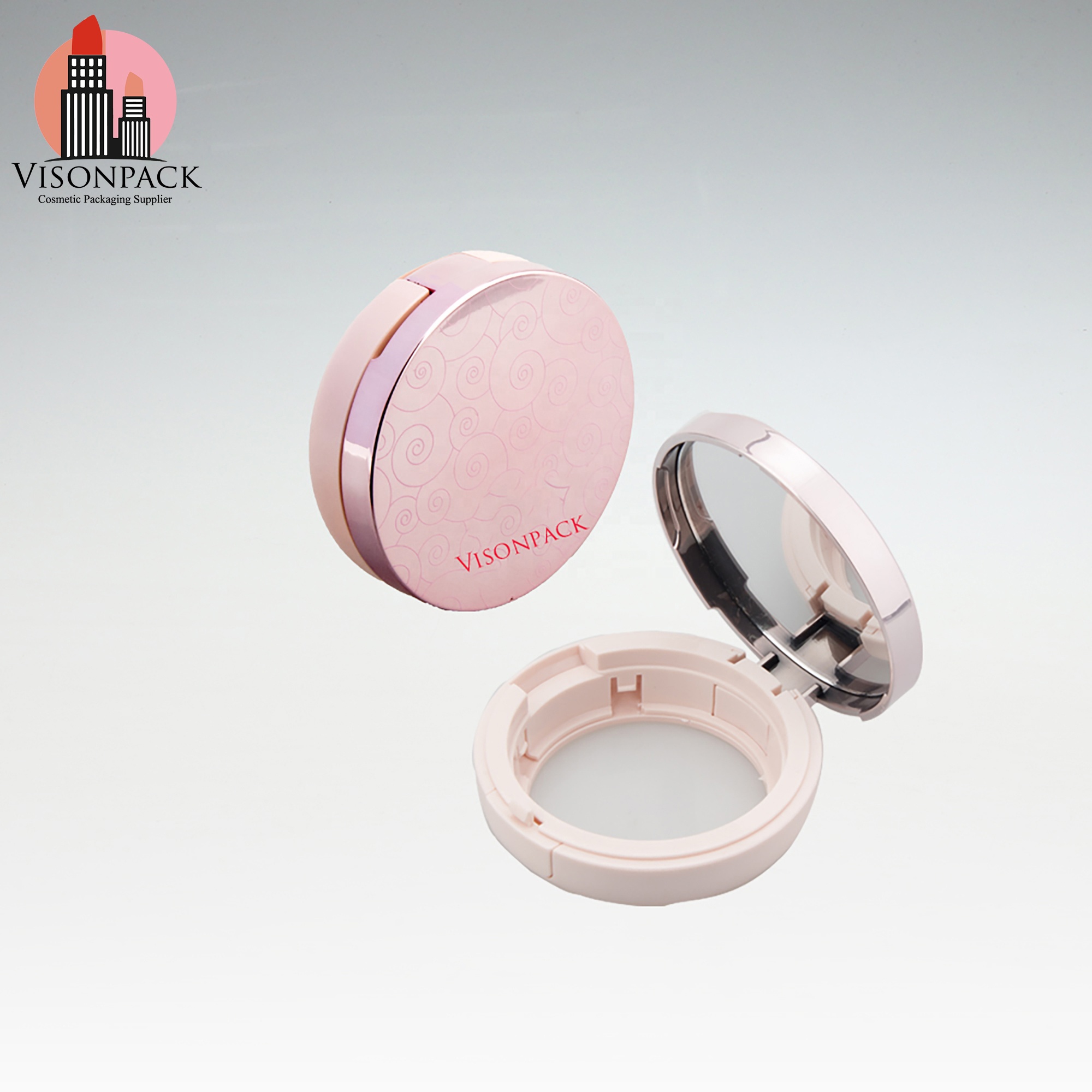 Wholesale Cosmetic Round Compact Powder Case With Mirror Empty Foundation BB Air Cushion Case White and Silver Treatment Logos - 05-P012 - Image 4