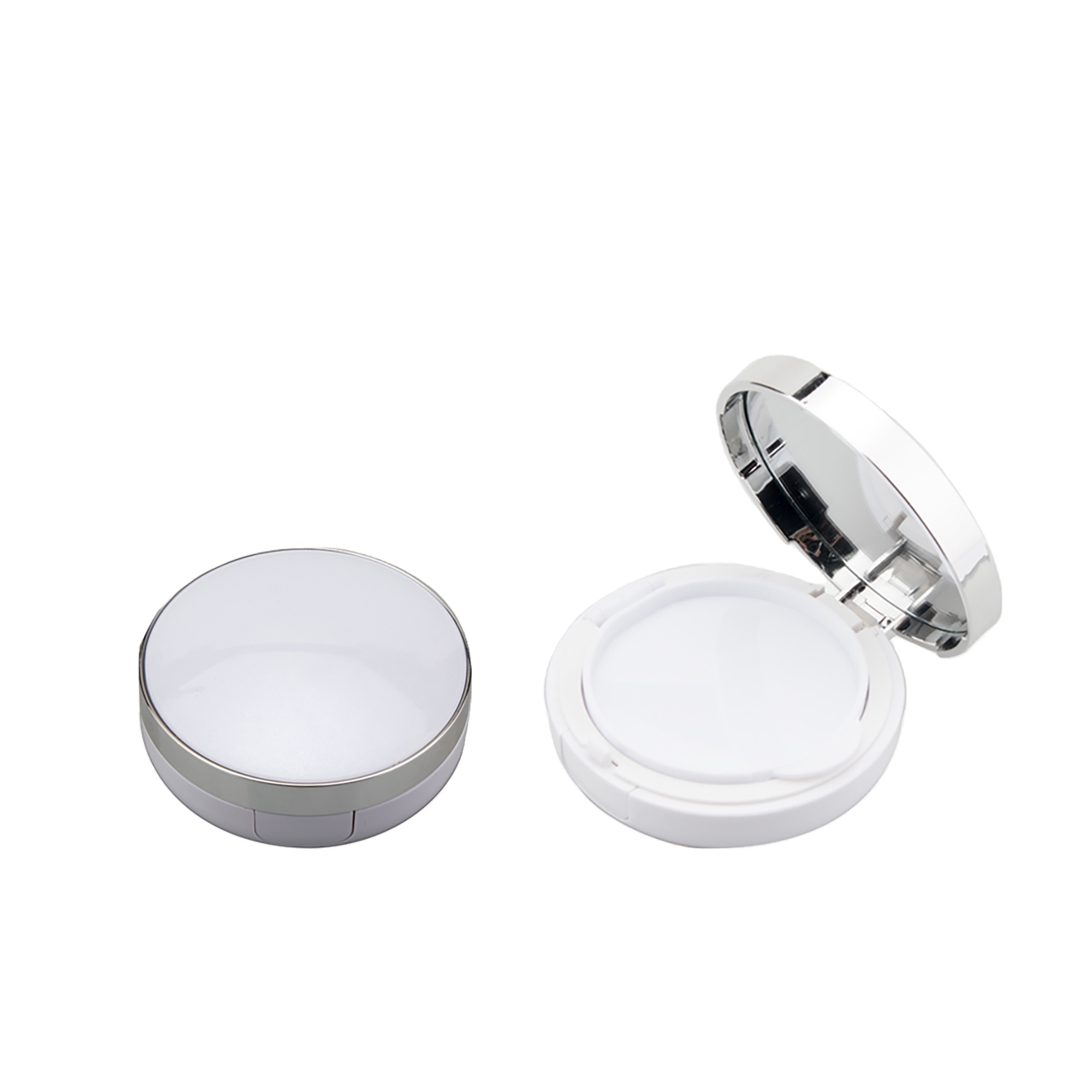Custom Silk Screen Round Shape Mirror Compact White Air Cushion Face Powder Case Empty Foundation BB Cream Box Case Packaging - 05-P020