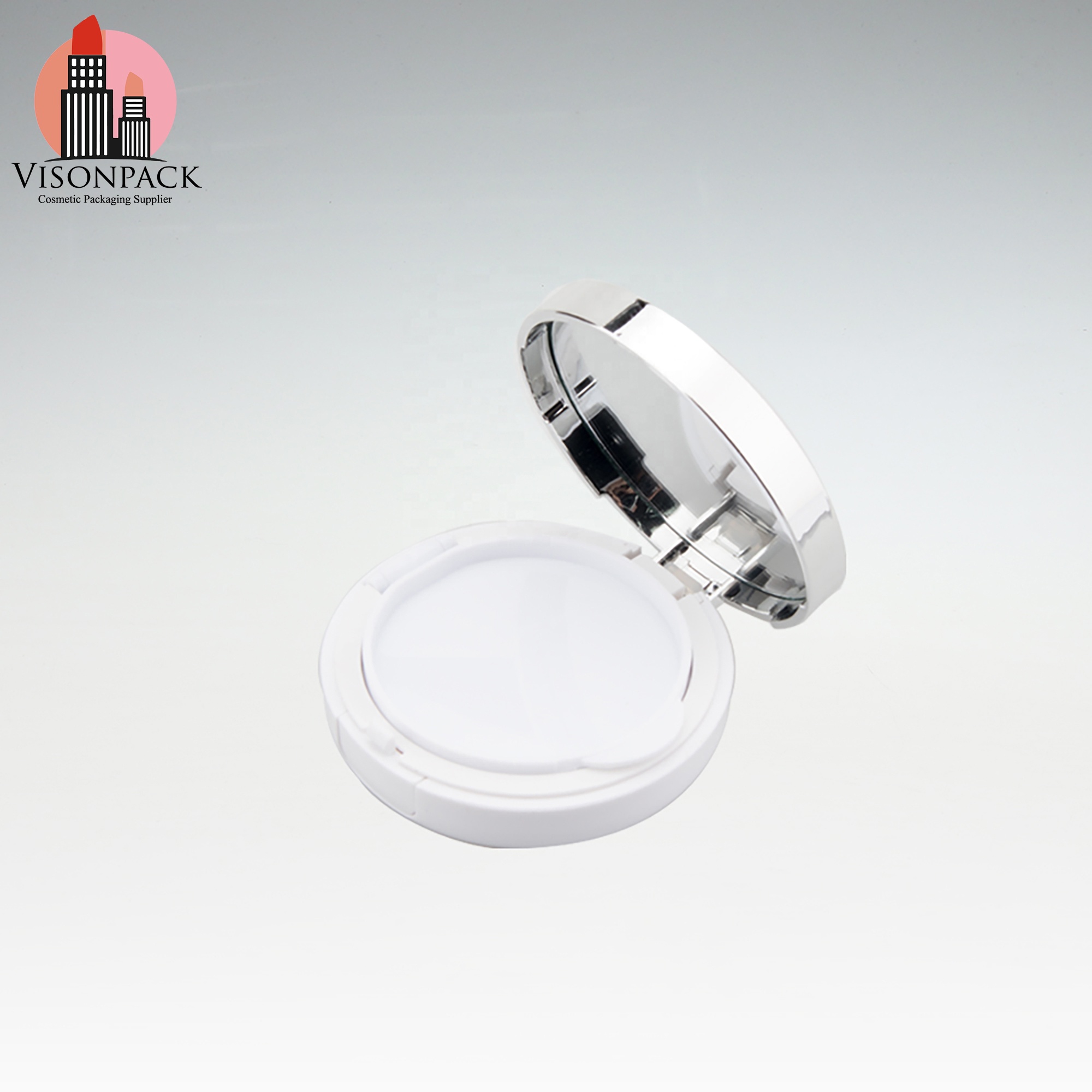 Custom Silk Screen Round Shape Mirror Compact White Air Cushion Face Powder Case Empty Foundation BB Cream Box Case Packaging - 05-P020 - Image 3