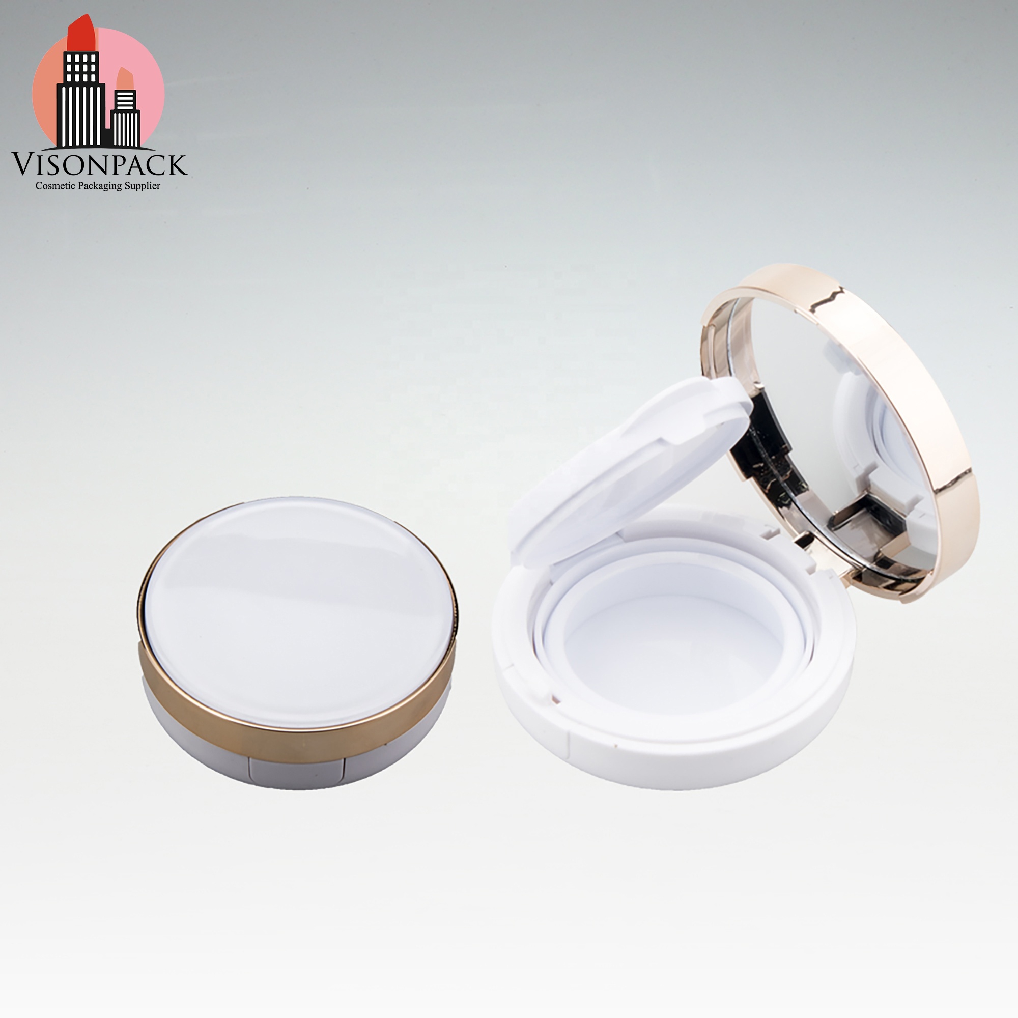 Custom Silk Screen Round Shape Mirror Compact White Air Cushion Face Powder Case Empty Foundation BB Cream Box Case Packaging - 05-P020 - Image 5