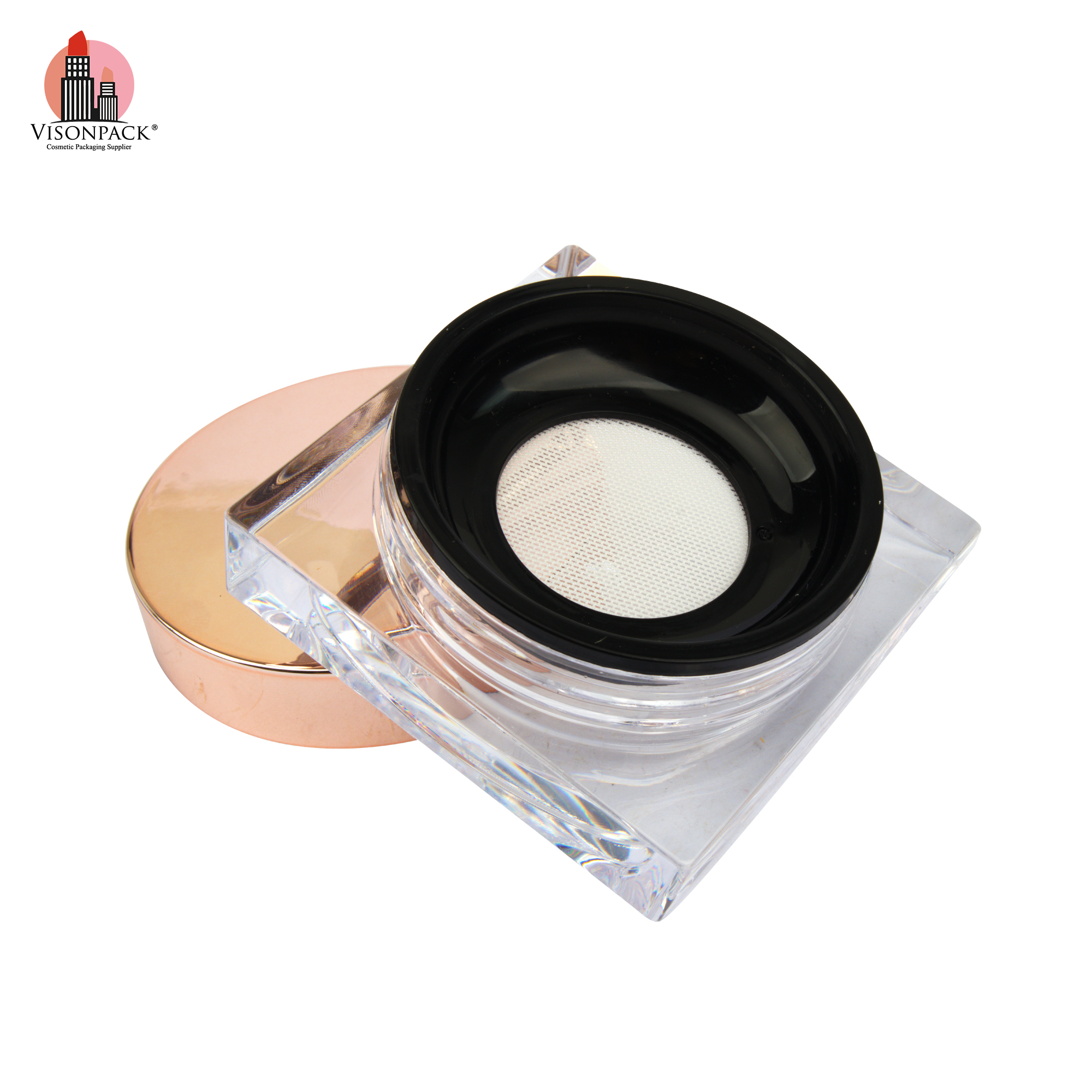 New Arrival Rose Gold Loose Compact Powder Case Luxury Square Loose Powder Containers Packaging Jar OEM Custom - P030 - Image 2