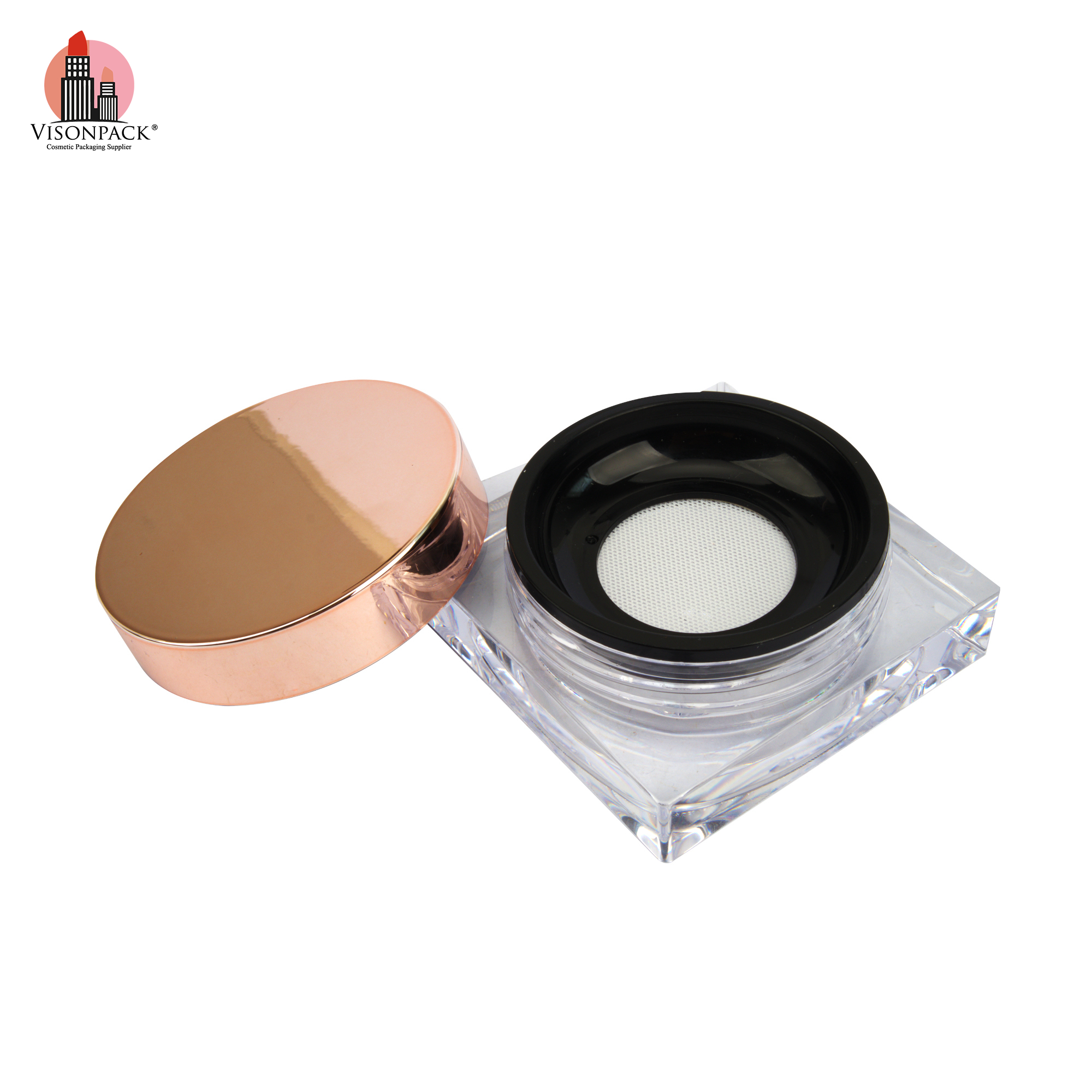 New Arrival Rose Gold Loose Compact Powder Case Luxury Square Loose Powder Containers Packaging Jar OEM Custom - P030 - Image 3