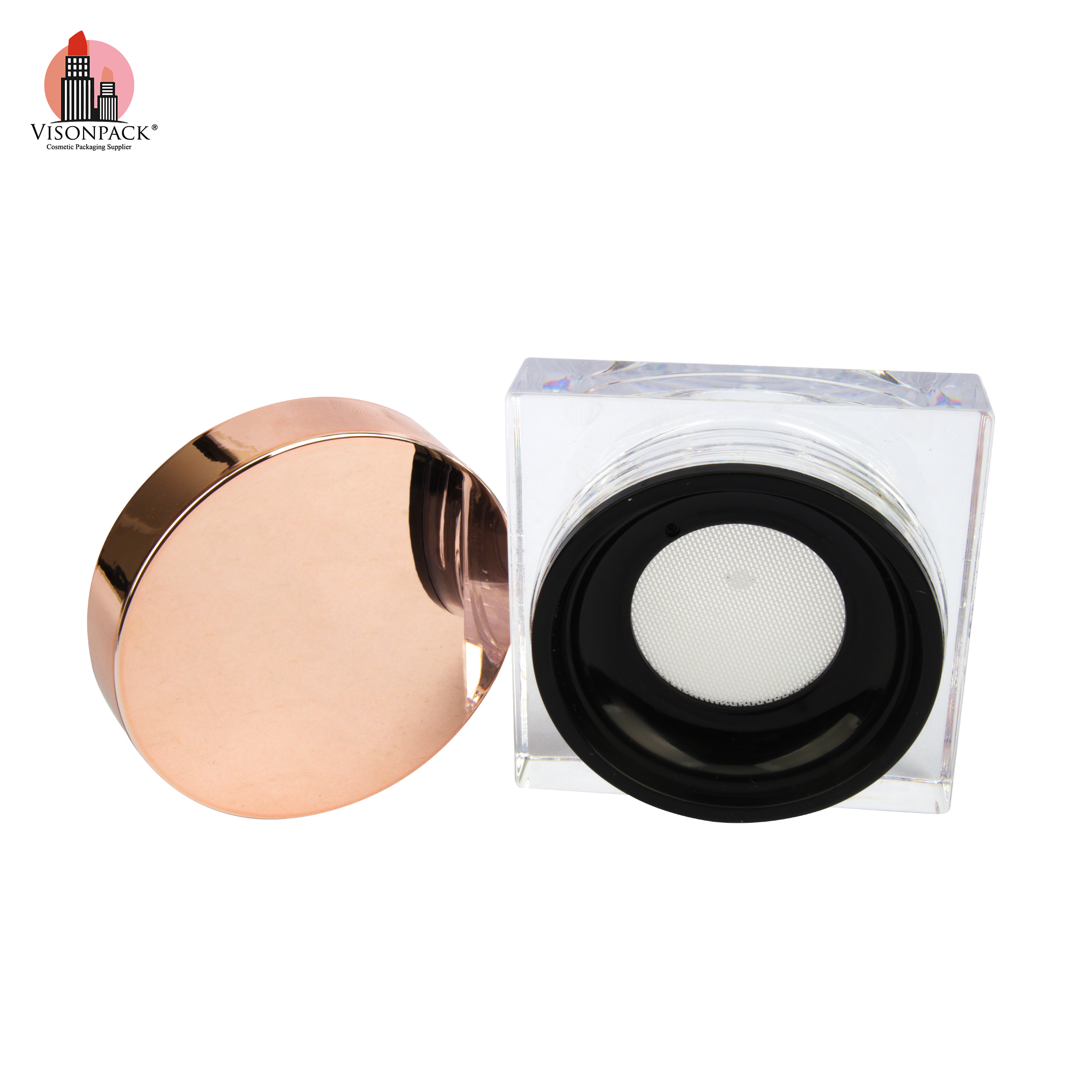 New Arrival Rose Gold Loose Compact Powder Case Luxury Square Loose Powder Containers Packaging Jar OEM Custom - P030 - Image 4