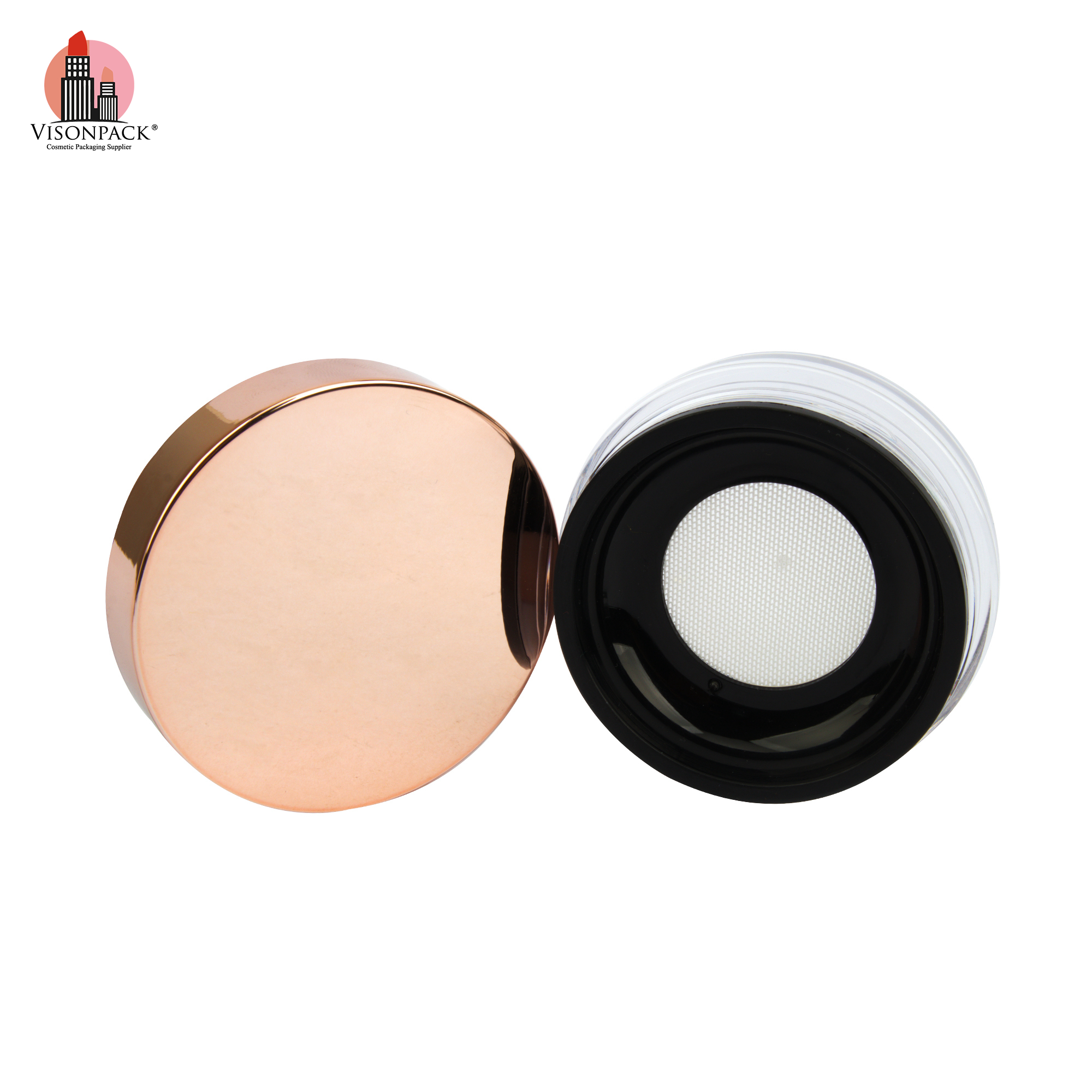 Rose Gold Cosmetic Empty Packaging Round Loose Powder Containers Case Loose Powder Jar With Custom Logo Color - P032 - Image 3