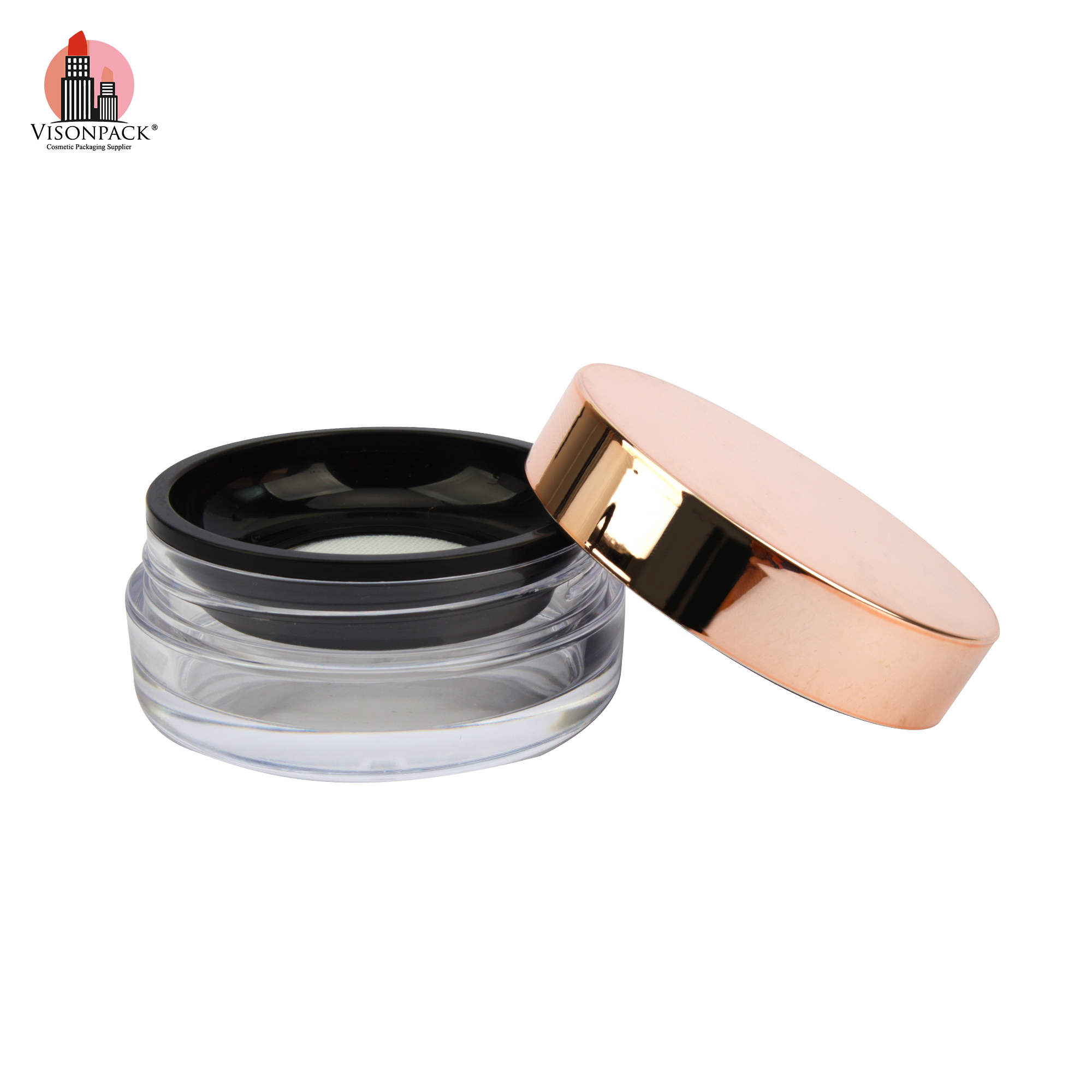 Rose Gold Cosmetic Empty Packaging Round Loose Powder Containers Case Loose Powder Jar With Custom Logo Color - P032 - Image 4