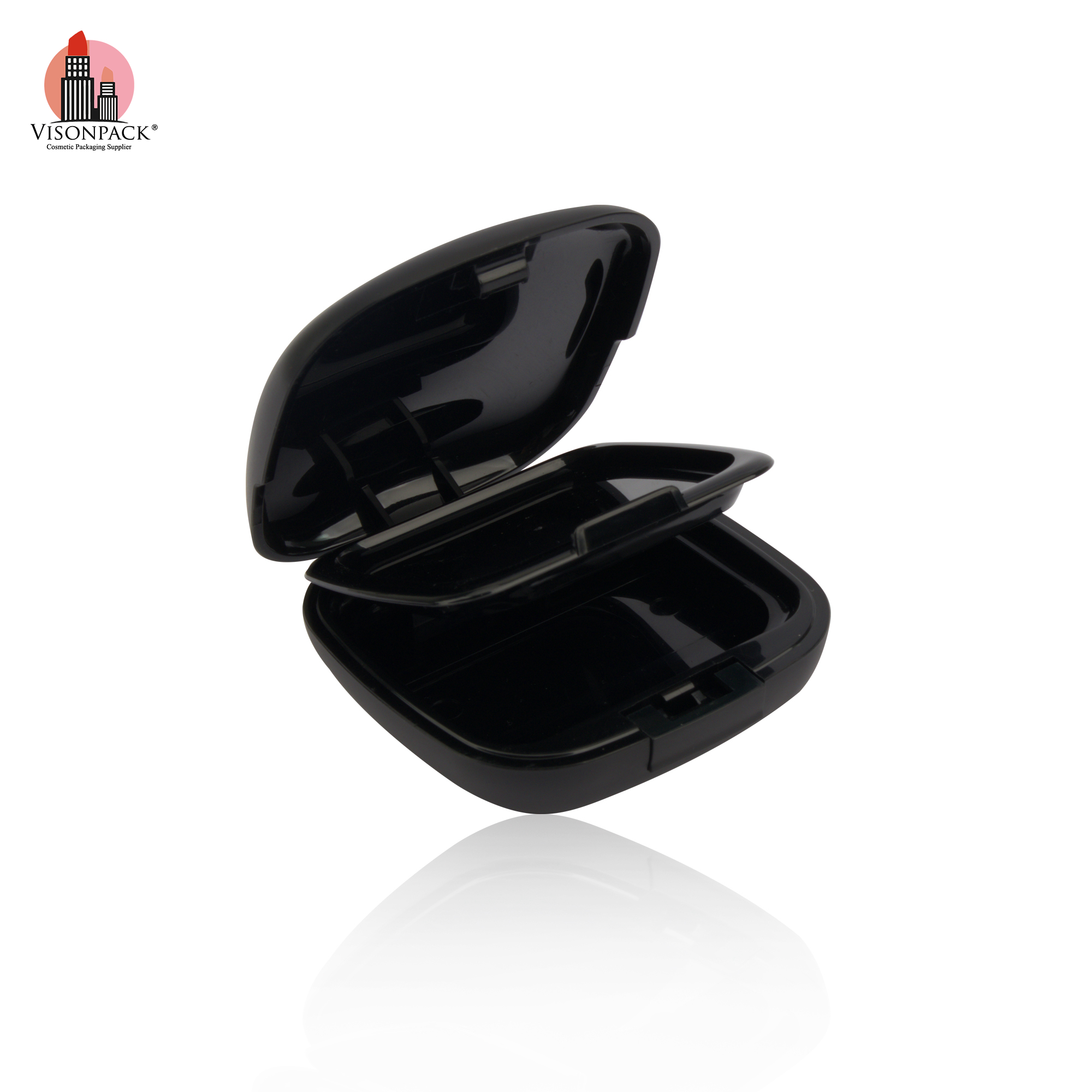 Custom Color Square Plastic Compact Power Case Black Silver Empty Pressed Powder Case With Mirror Private Label - P041/P042 - Image 2