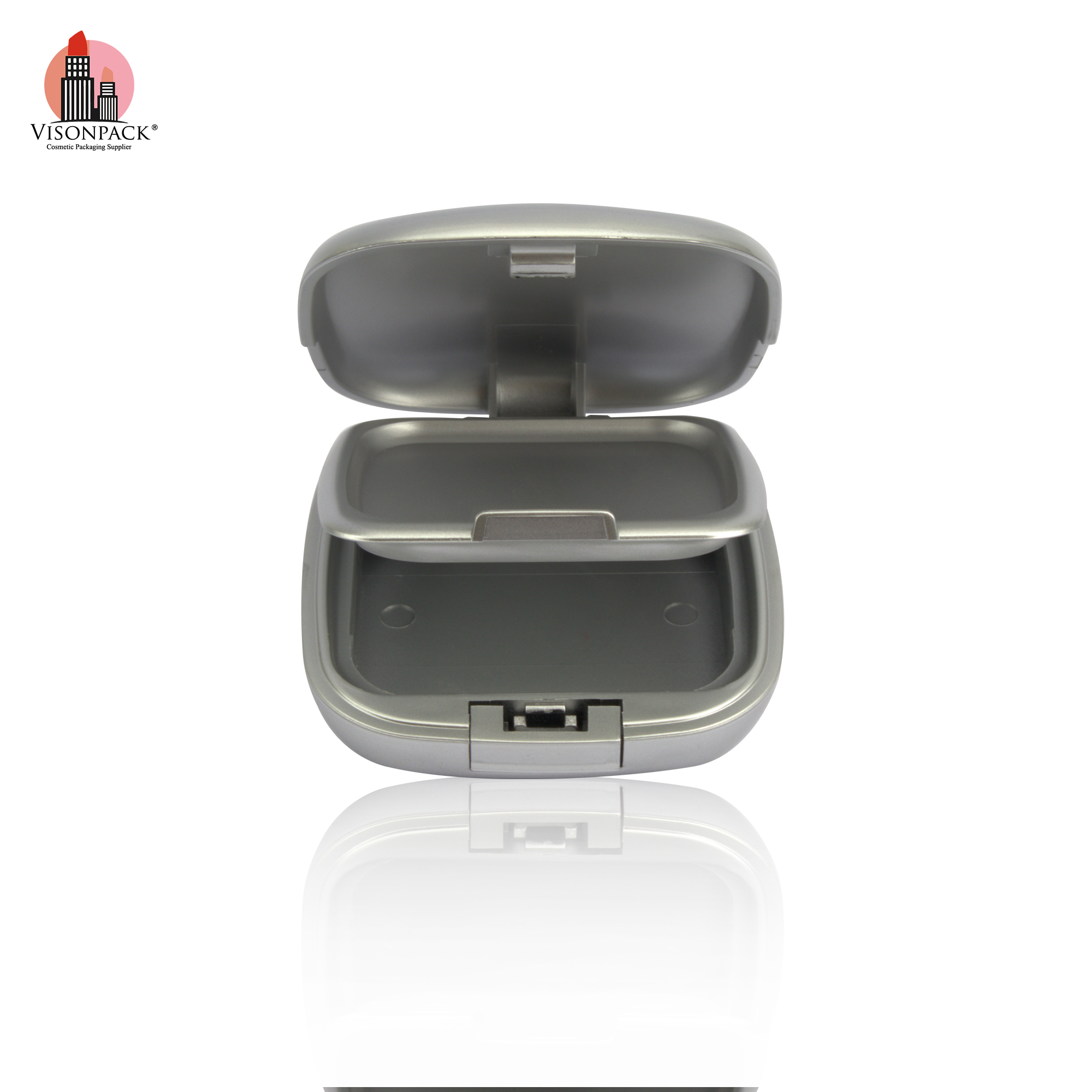 Custom Color Square Plastic Compact Power Case Black Silver Empty Pressed Powder Case With Mirror Private Label - P041/P042 - Image 3