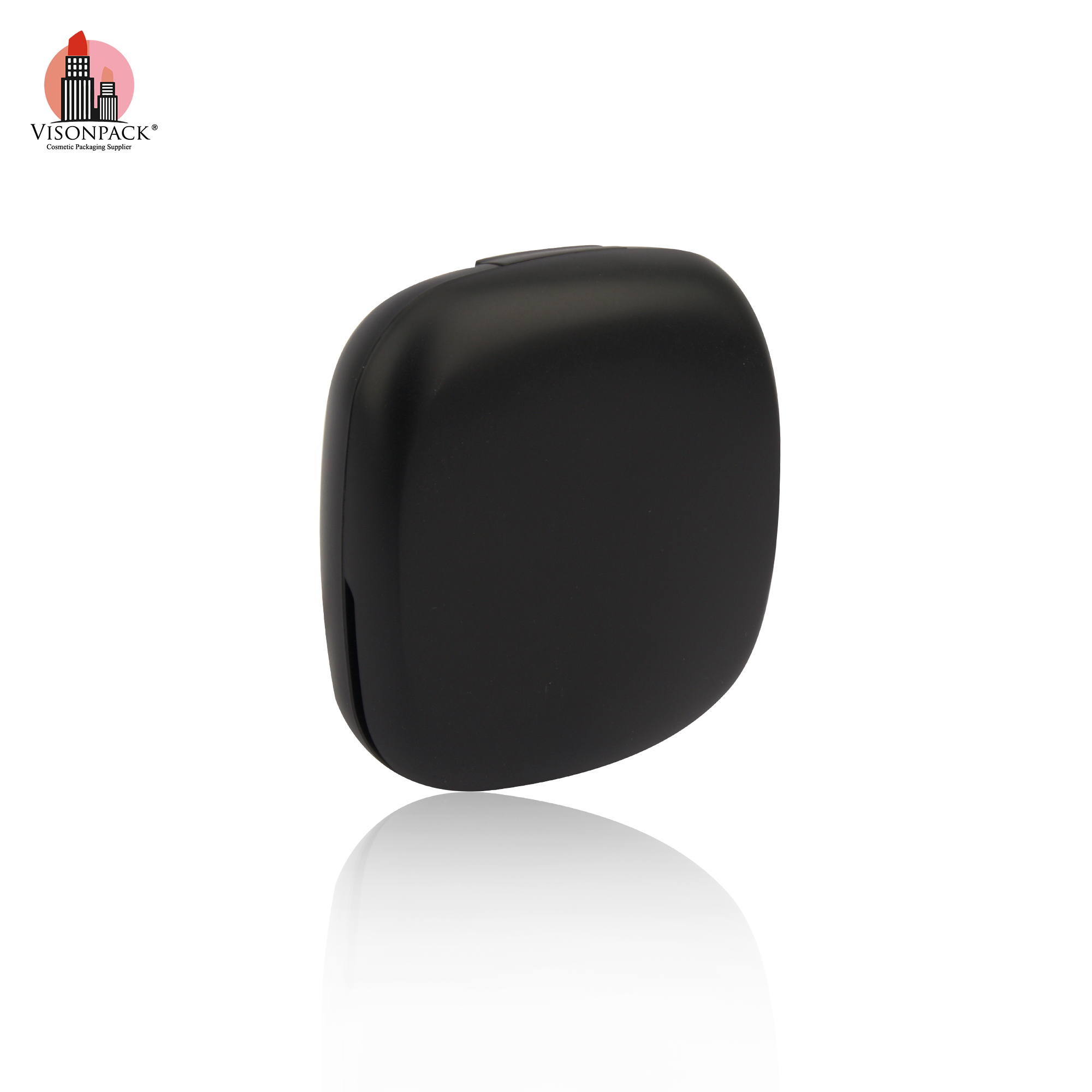 Custom Color Square Plastic Compact Power Case Black Silver Empty Pressed Powder Case With Mirror Private Label - P041/P042 - Image 4