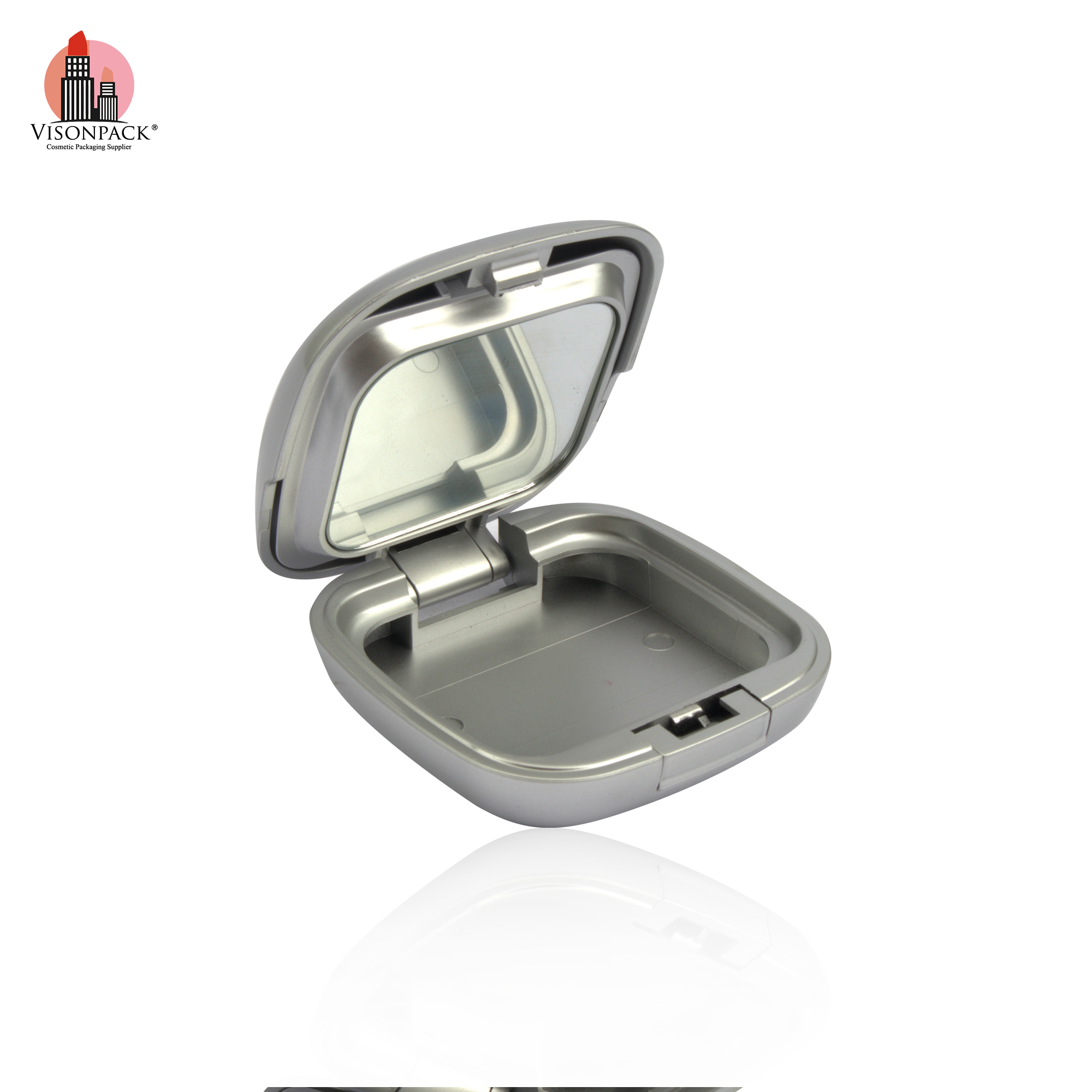 Custom Color Square Plastic Compact Power Case Black Silver Empty Pressed Powder Case With Mirror Private Label - P041/P042 - Image 5