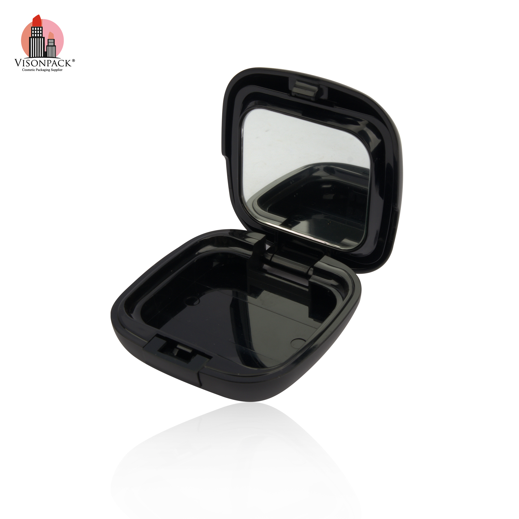 Custom Color Square Plastic Compact Power Case Black Silver Empty Pressed Powder Case With Mirror Private Label - P041/P042 - Image 6
