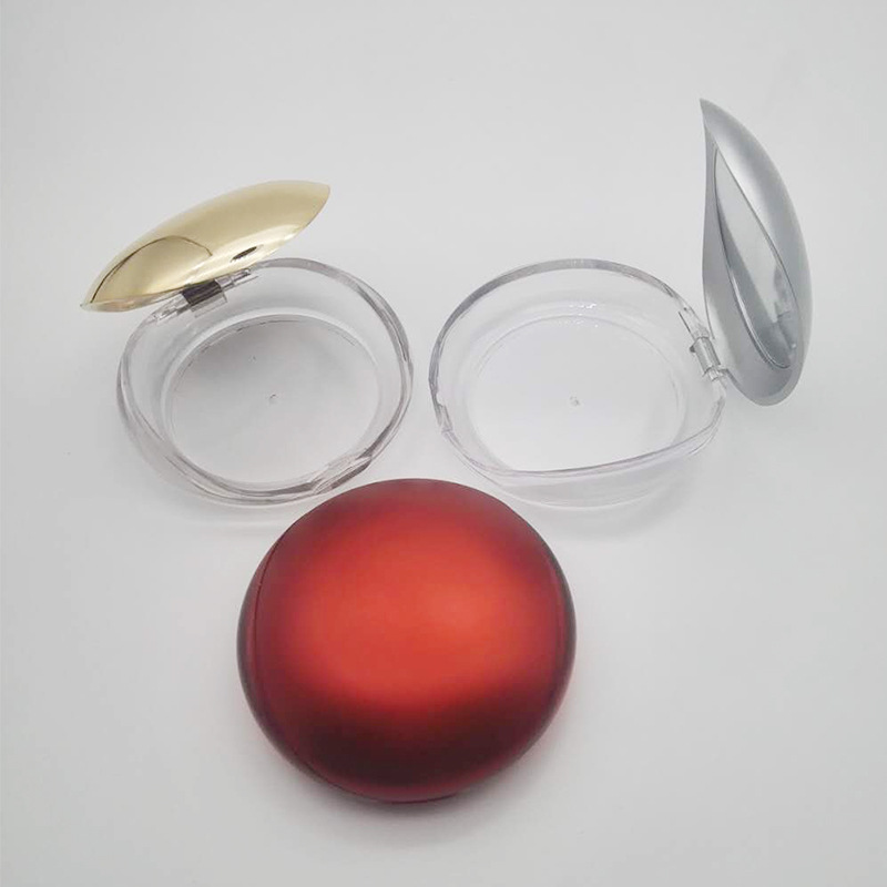 Plastic Beauty Package DIY Round Transparent Loose Powder Compact Box Mirror Clear Silver Red Travel Cosmetic Blush Case Logo - P0901