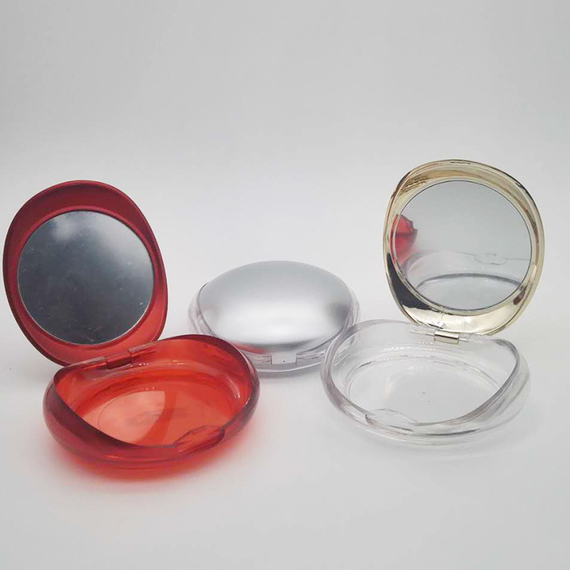 Plastic Beauty Package DIY Round Transparent Loose Powder Compact Box Mirror Clear Silver Red Travel Cosmetic Blush Case Logo - P0901 - Image 6
