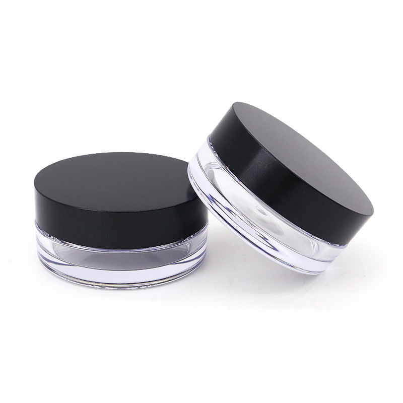 Empty Makeup Case Plastic Round Loose Powder Jar 10g 12g Black Lid Logo Blush Powder Compact Container With Sifter Mesh Puff - P1383C - Image 4