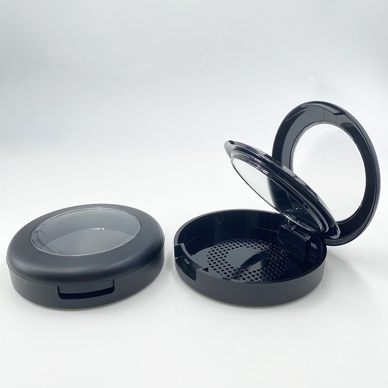 Hot Sale Custom Black Empty Blush Powder Compact Mirror Inner Pan Round Pressed Powder Box Transparent Cap Air Hole at the Base - P1725