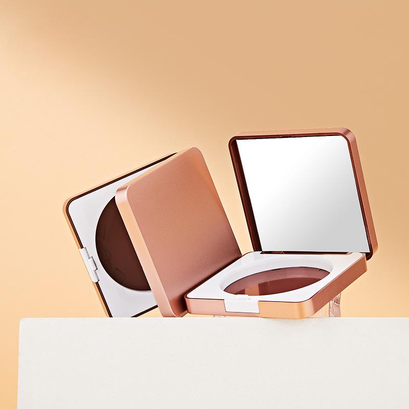 Brand Beauty Plastic Packaging Compact Metal Rose Gold Square Powder Case Rectangle White Empty Blush Box with Mirror Round Tray - P1792