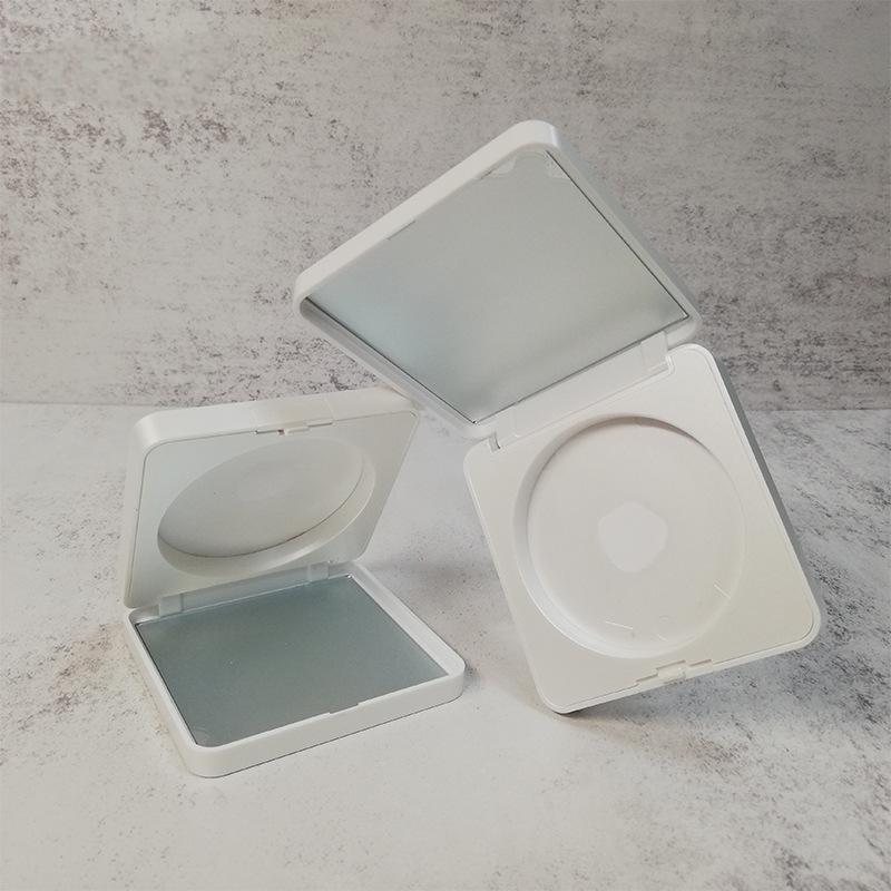 Brand Beauty Plastic Packaging Compact Metal Rose Gold Square Powder Case Rectangle White Empty Blush Box with Mirror Round Tray - P1792 - Image 2