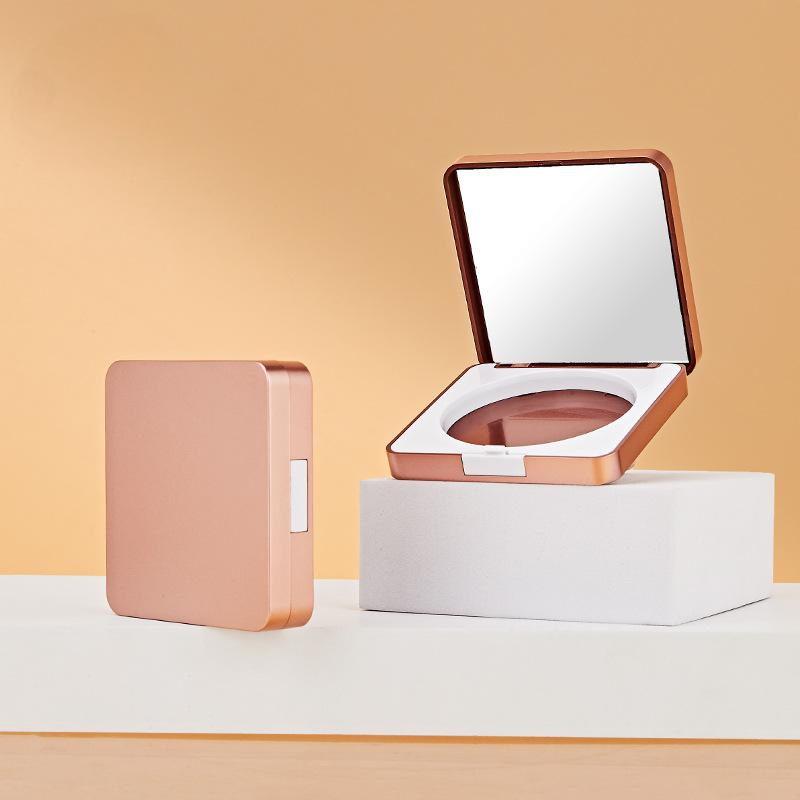 Brand Beauty Plastic Packaging Compact Metal Rose Gold Square Powder Case Rectangle White Empty Blush Box with Mirror Round Tray - P1792 - Image 3
