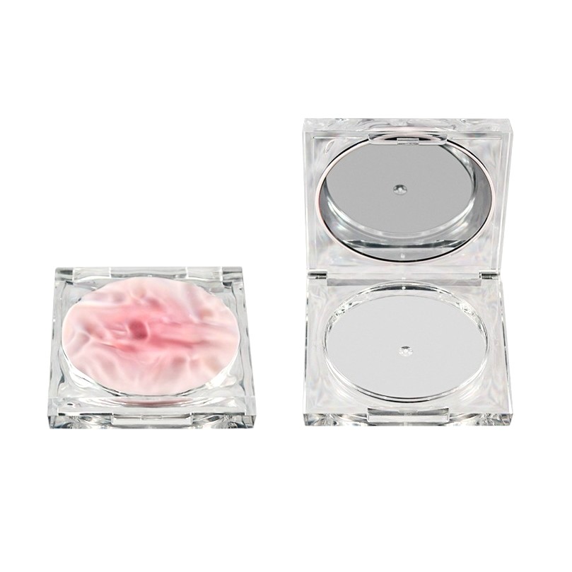 Luxury Square Wave Wrinkle Top Transparent Blush Bronzer Highlighter Pressed Compact Powder Case Packaging - P198