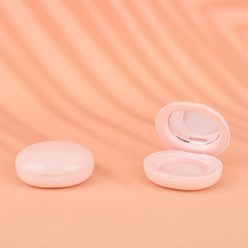 Custom Color Oval Compact Pressed Powder Case Highlighter Creamy Blush Case Packaging With Mirror - P402 - Image 4